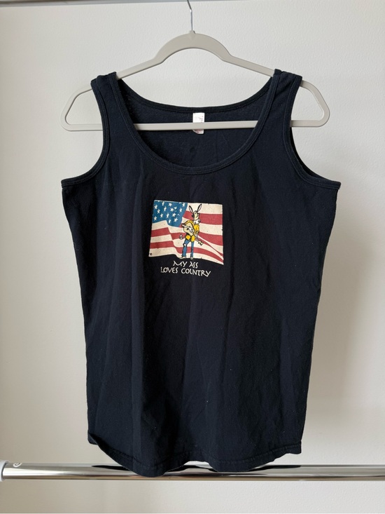 Anvil Tops - Black Graphic Tank with Patriotic Donkey and Guitar